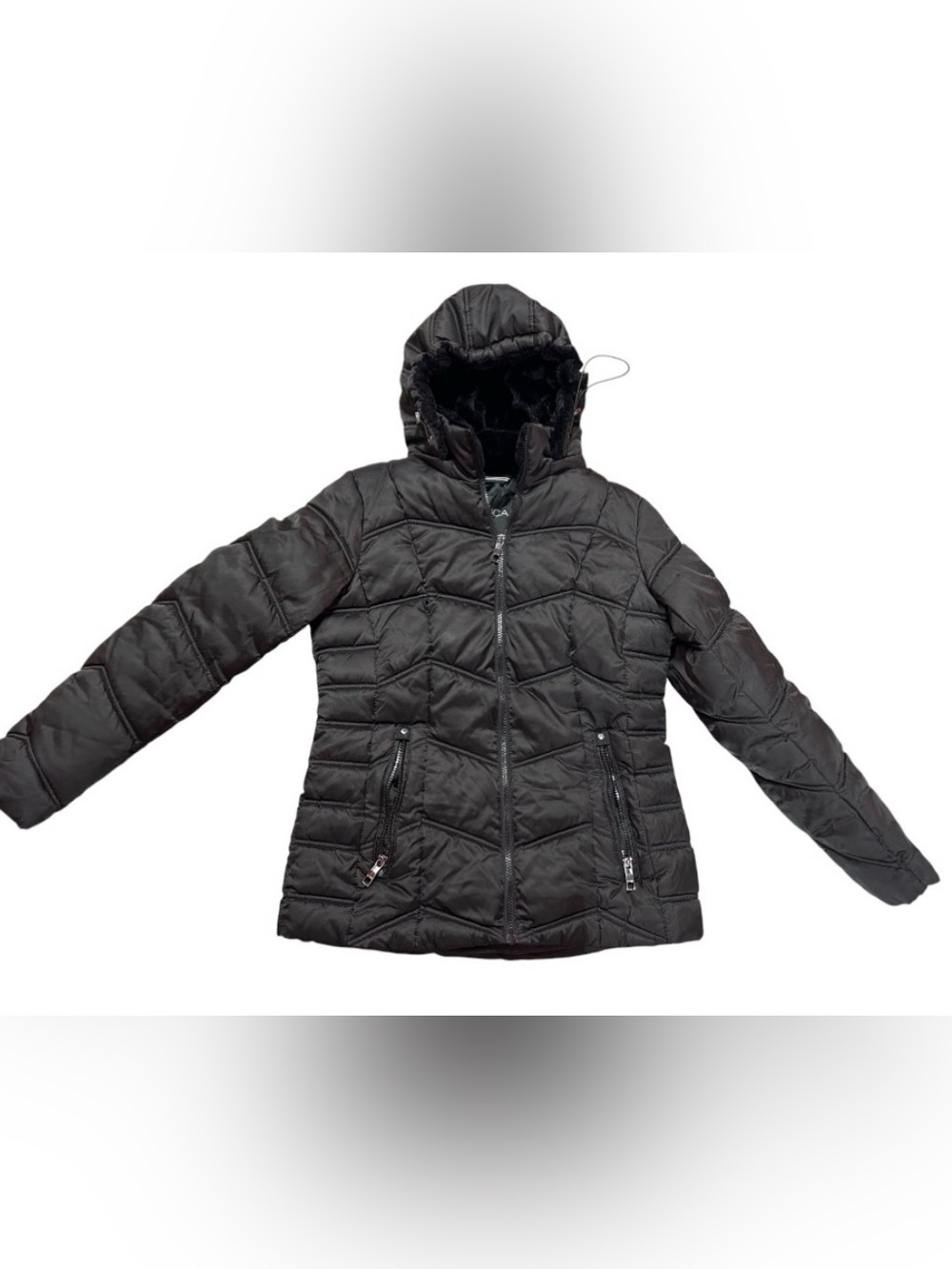 Nautica Black Hooded Quilted Puffer Jacket - Women's